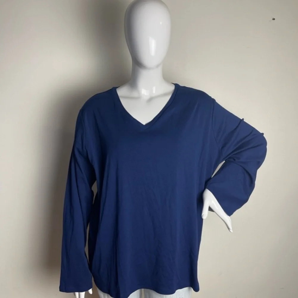 ⭐️LIZ CLAIBORNE  Womens Plus V Neck Long Sleeve T-Shirt‎ navy size 5X